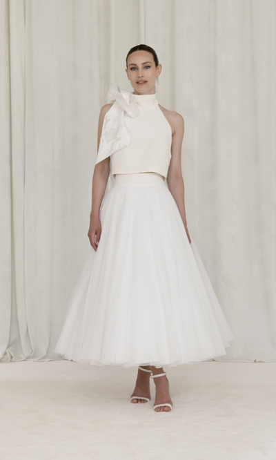 Designer of custom-made wedding dresses in Paris Lilar - Wedding dress boutique - Bridal top with large tie knot - ANGE top, LA FRIPONNE skirt -P